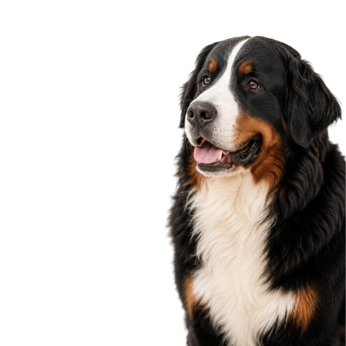 Bernese mountain dog viewed from the side