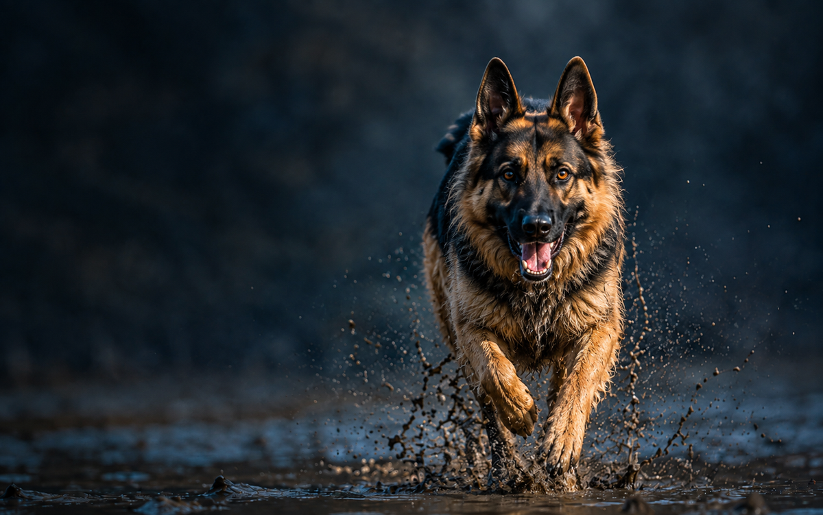 German shepherd running outdoors